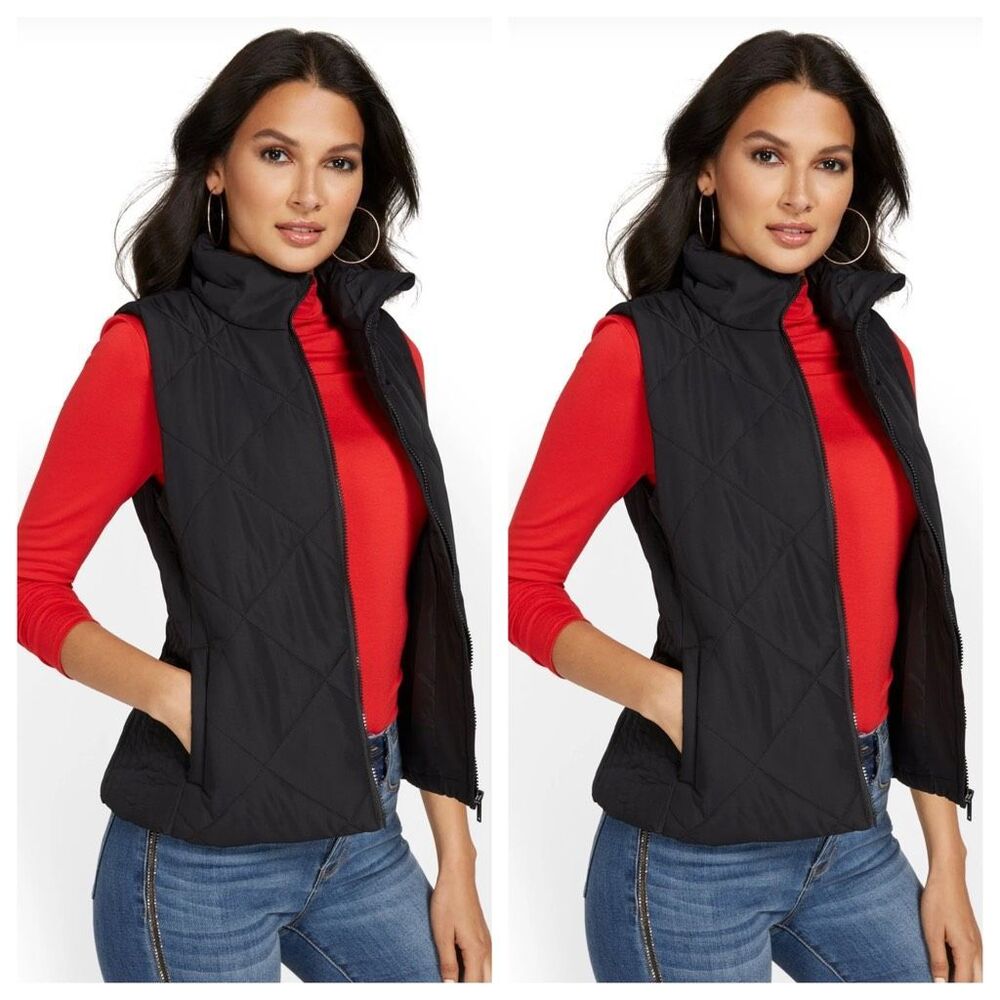 NEW YORK & COMPANY | Bundle of 2 Black Quilted Full Zip Puffer Vests Size L